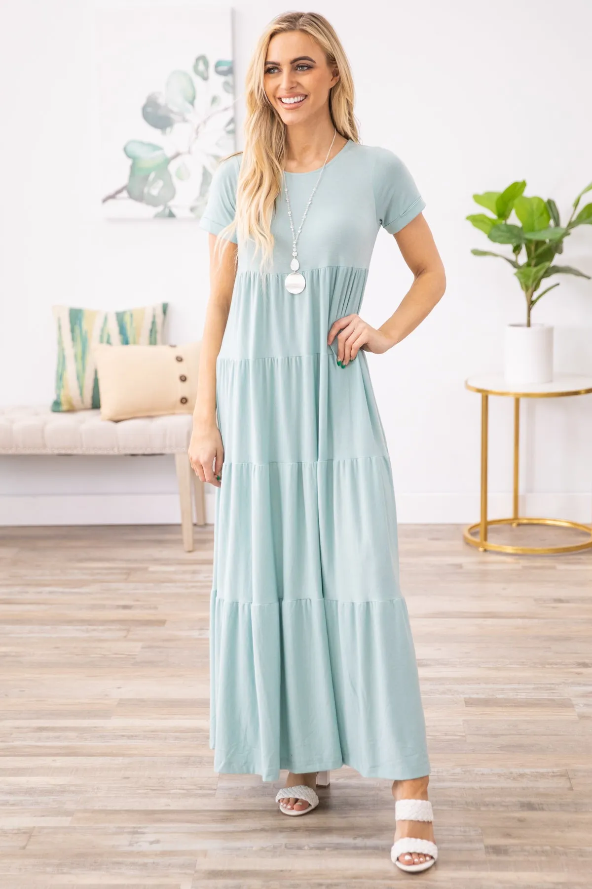 Mint Short Sleeve Maxi Dress