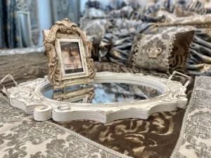 Mirrored Serving Tray with Handles Vintage White