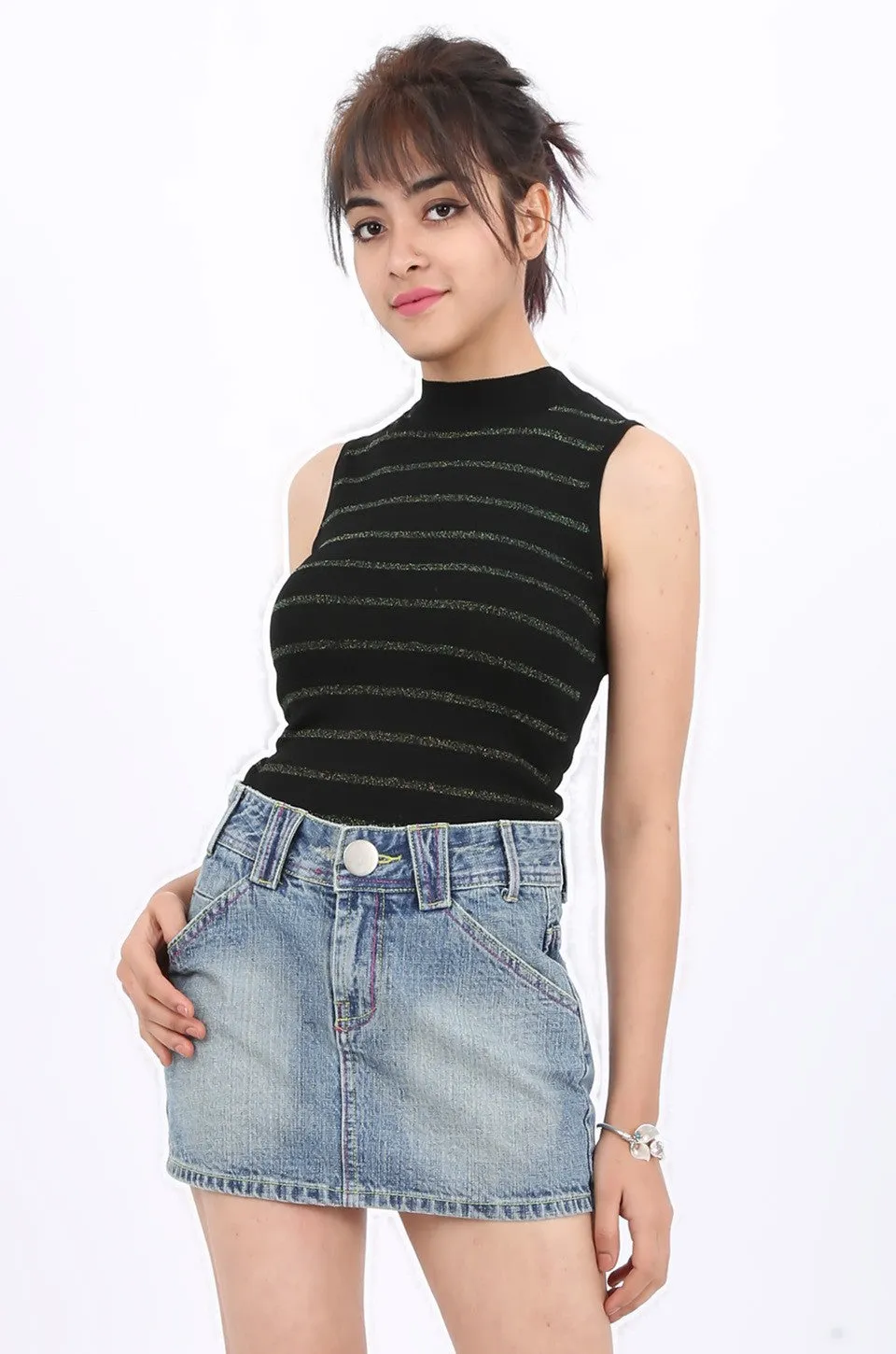 MISS PINKI Madelyn sleeveless knitwear top - black - high neck knitwear - Petite