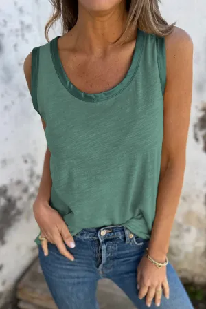 Mist Green Metallic Sheen Edge Scoop Neck Tank Top