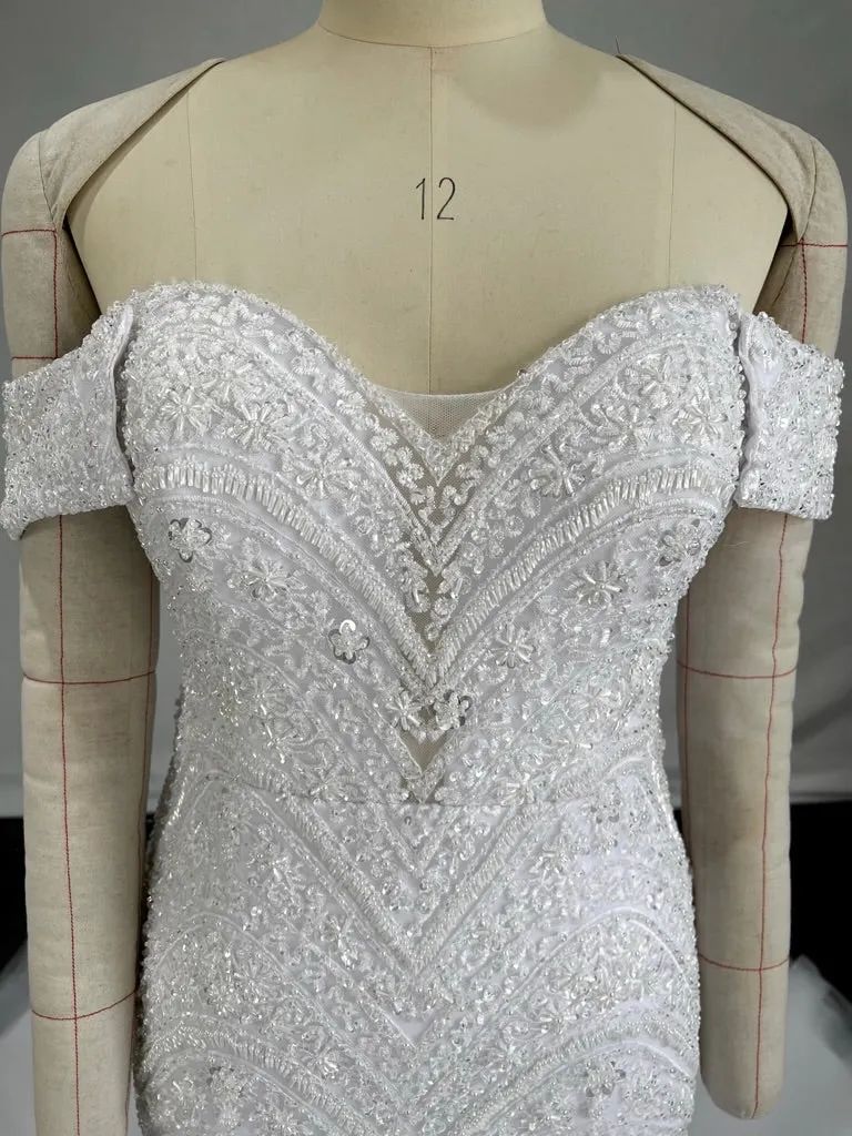 Off Shoulder Beaded Mermaid Wedding Dress | Kimberley