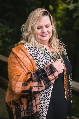 Off White Animal Print Collared Top with Front Pocket