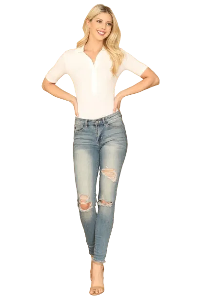 Off White Collared Button Half Ribbed Bodysuit - Pack of 5