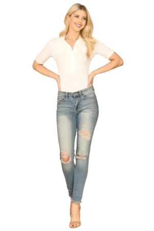 Off White Collared Button Half Ribbed Bodysuit - Pack of 5