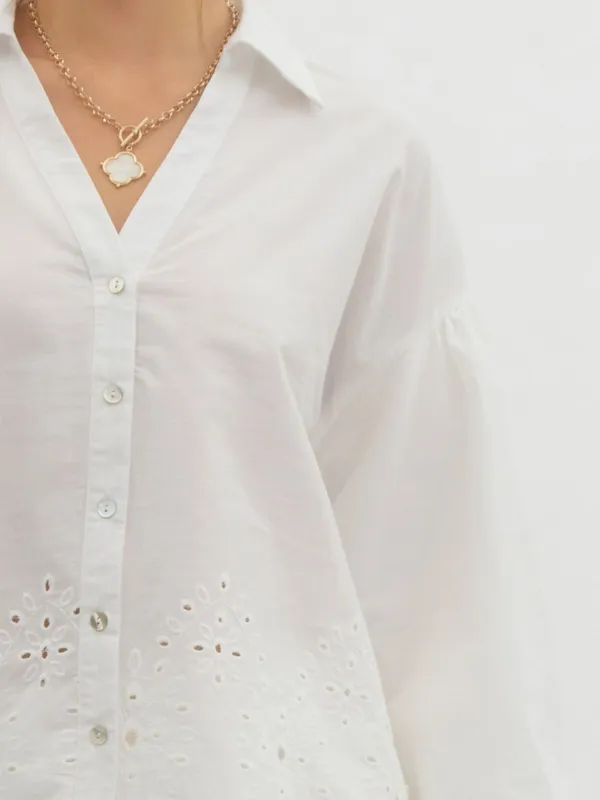 Off White Eyelet Button Up