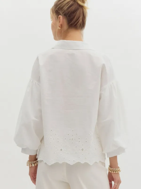 Off White Eyelet Button Up