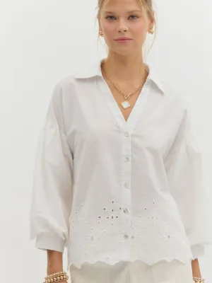 Off White Eyelet Button Up