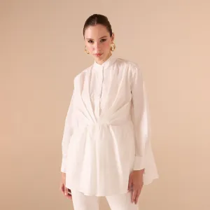 Off White Long Sleeve Gathered Waist Shirt