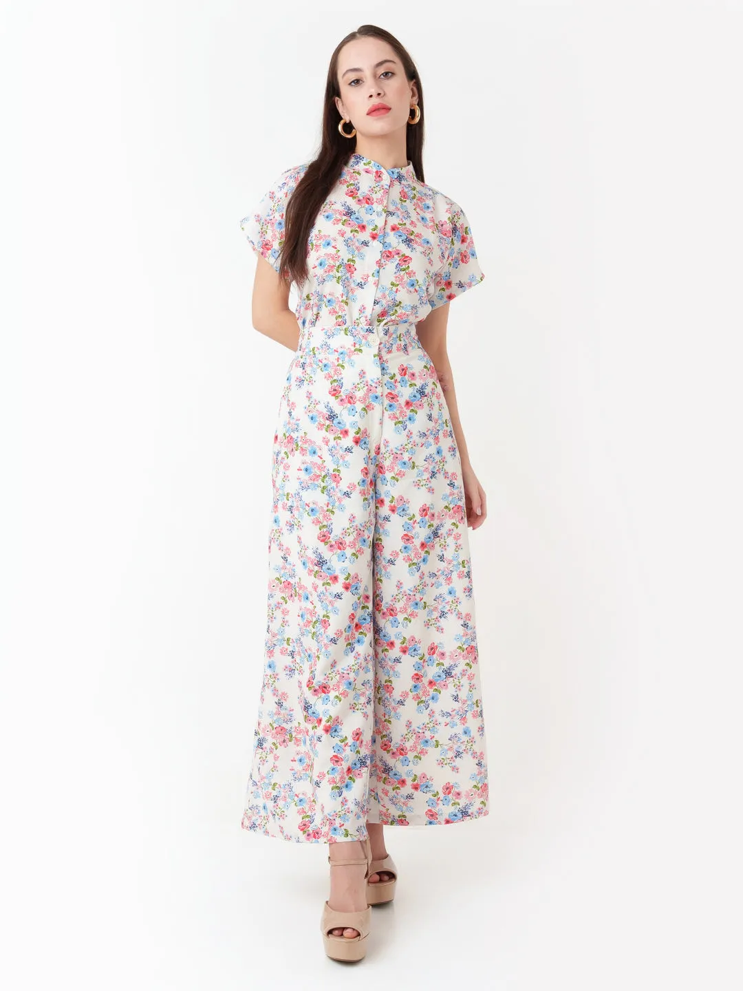 Off White Printed Buttoned Top