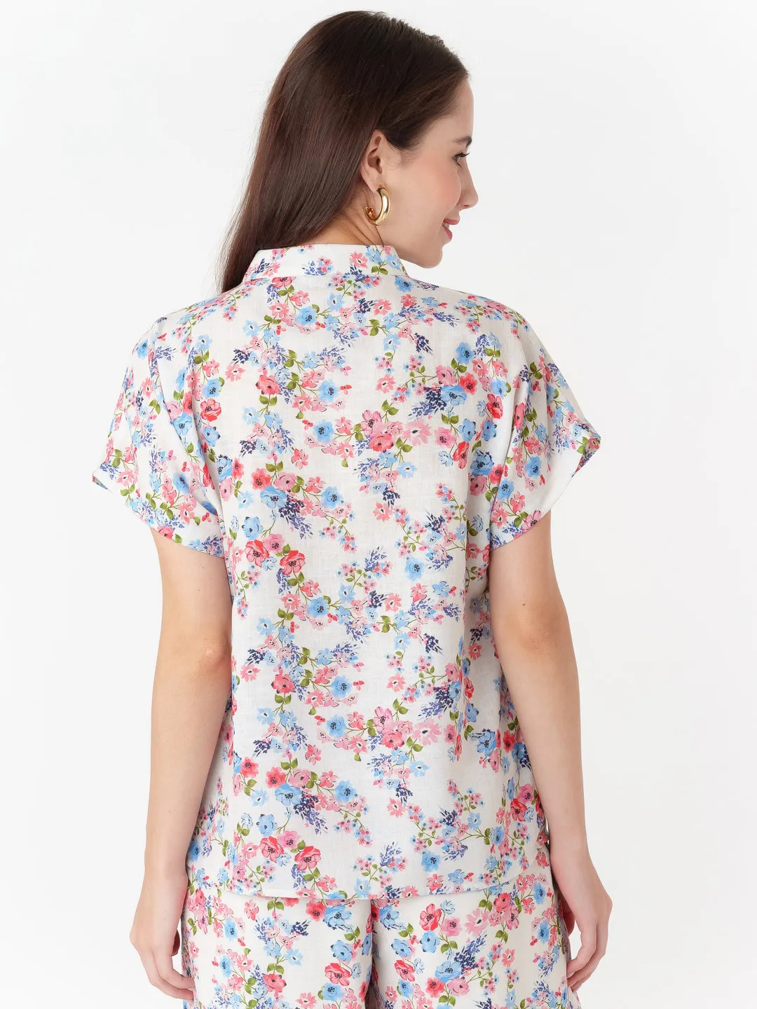 Off White Printed Buttoned Top