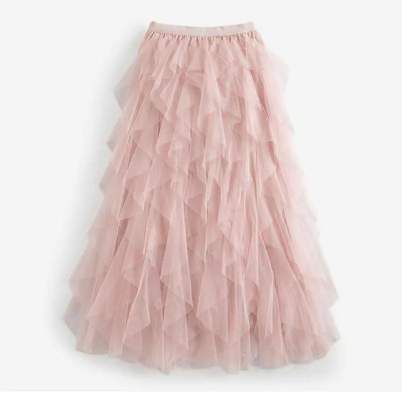 One Size Asymmetrical Mesh High Waist Ankle Length Skirts