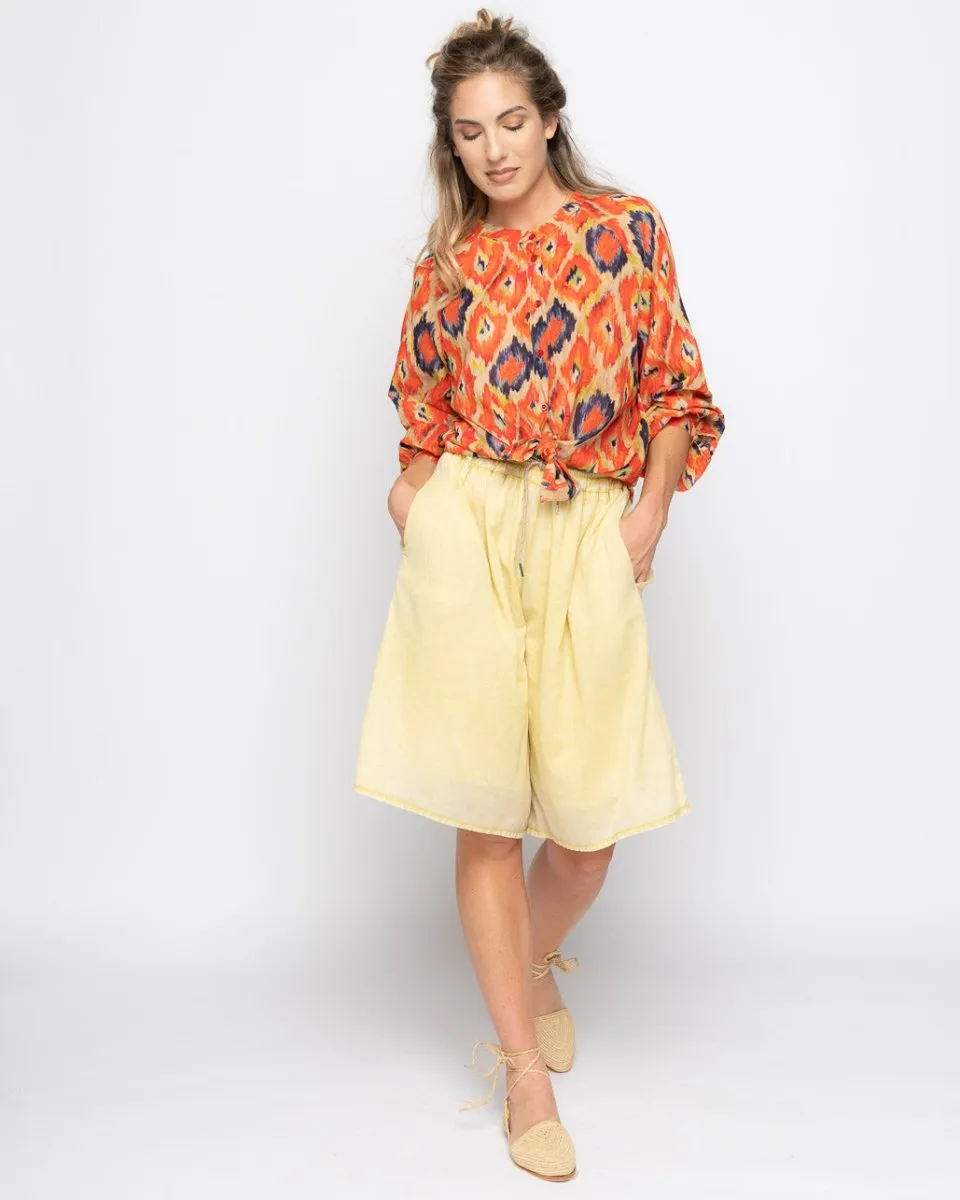 Painterly Diamond Button-Up Band Collar Shirt