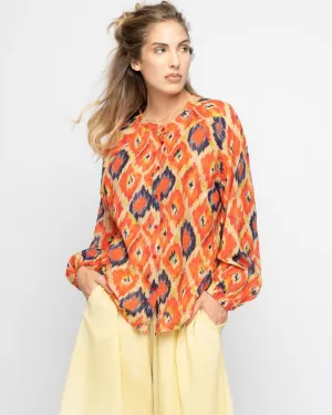 Painterly Diamond Button-Up Band Collar Shirt