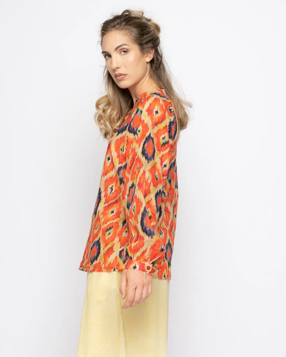 Painterly Diamond Button-Up Band Collar Shirt