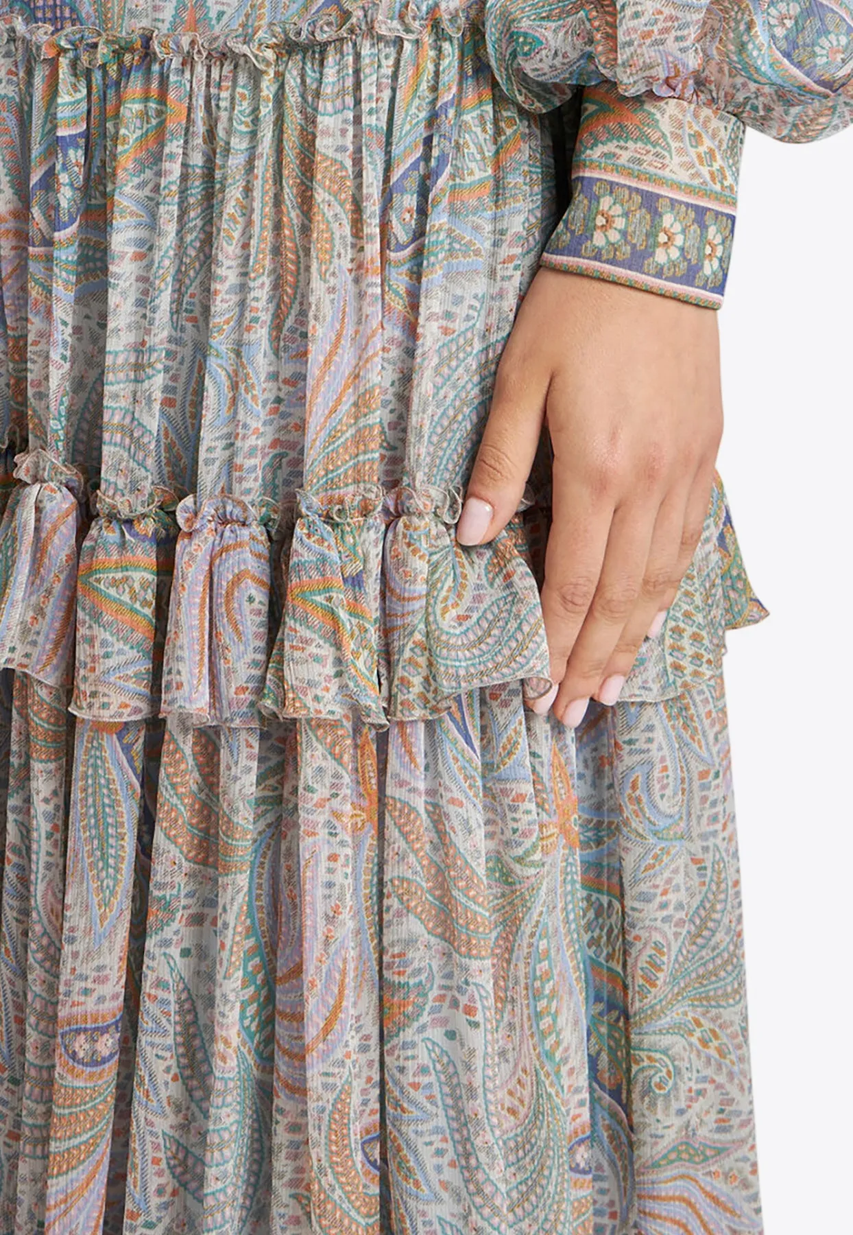Paisley Print Ruffled Maxi Skirt
