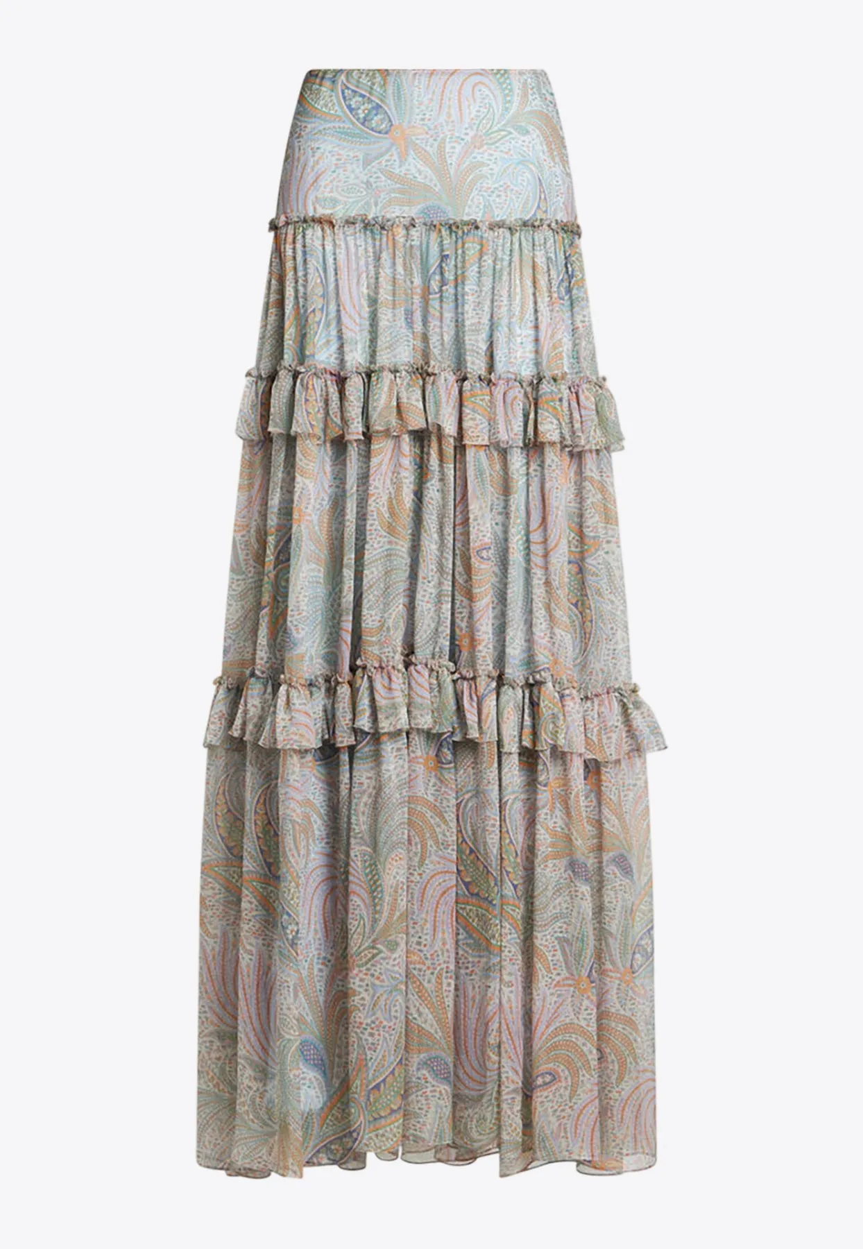 Paisley Print Ruffled Maxi Skirt