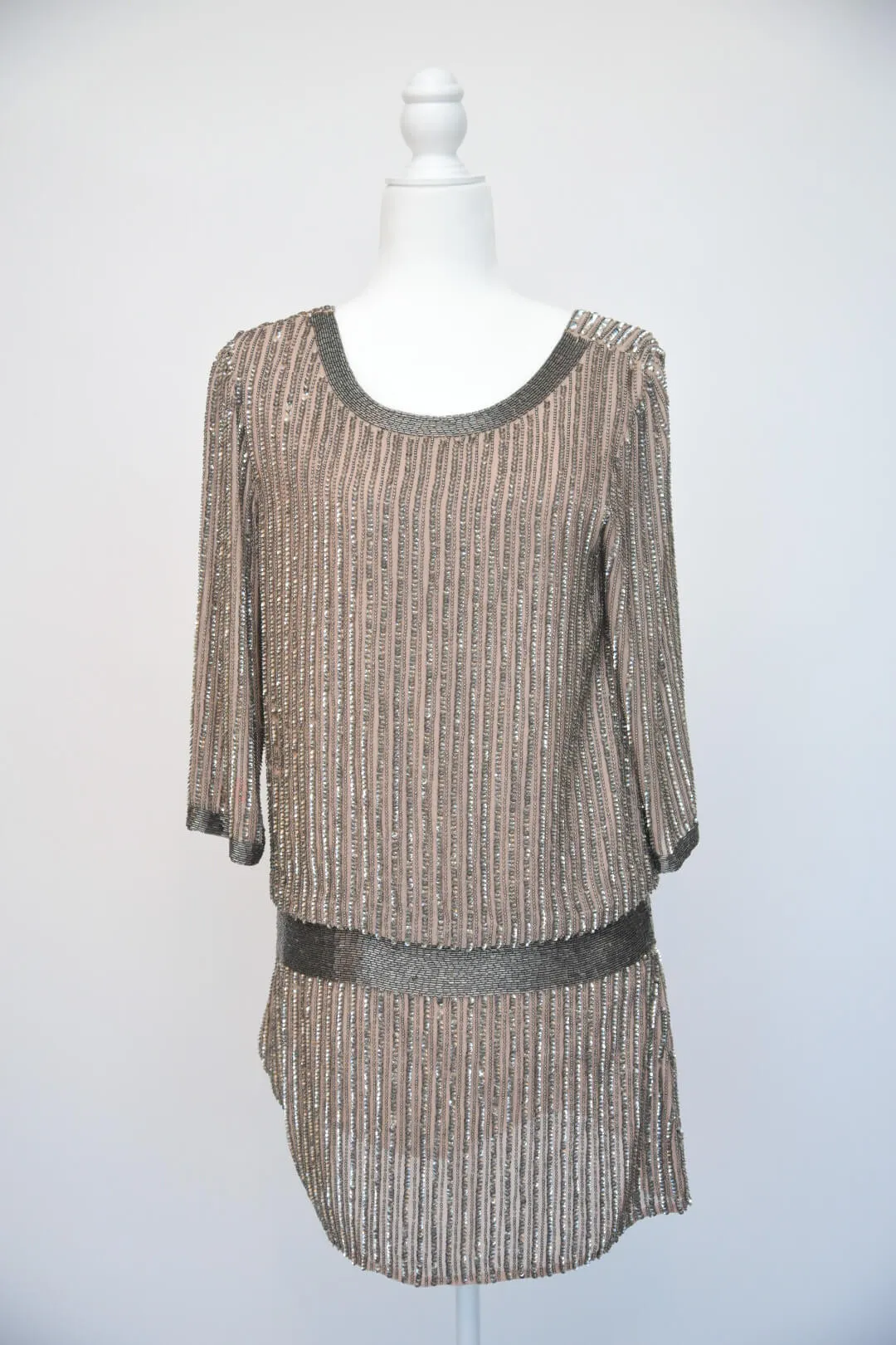 Parker Sequin/Beaded Silver Dress
