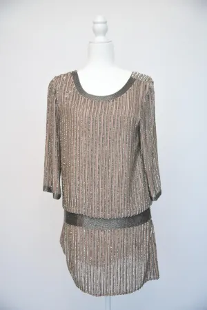 Parker Sequin/Beaded Silver Dress
