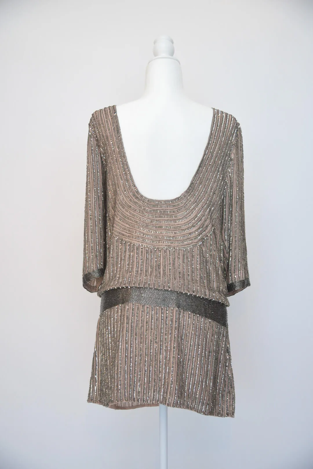 Parker Sequin/Beaded Silver Dress