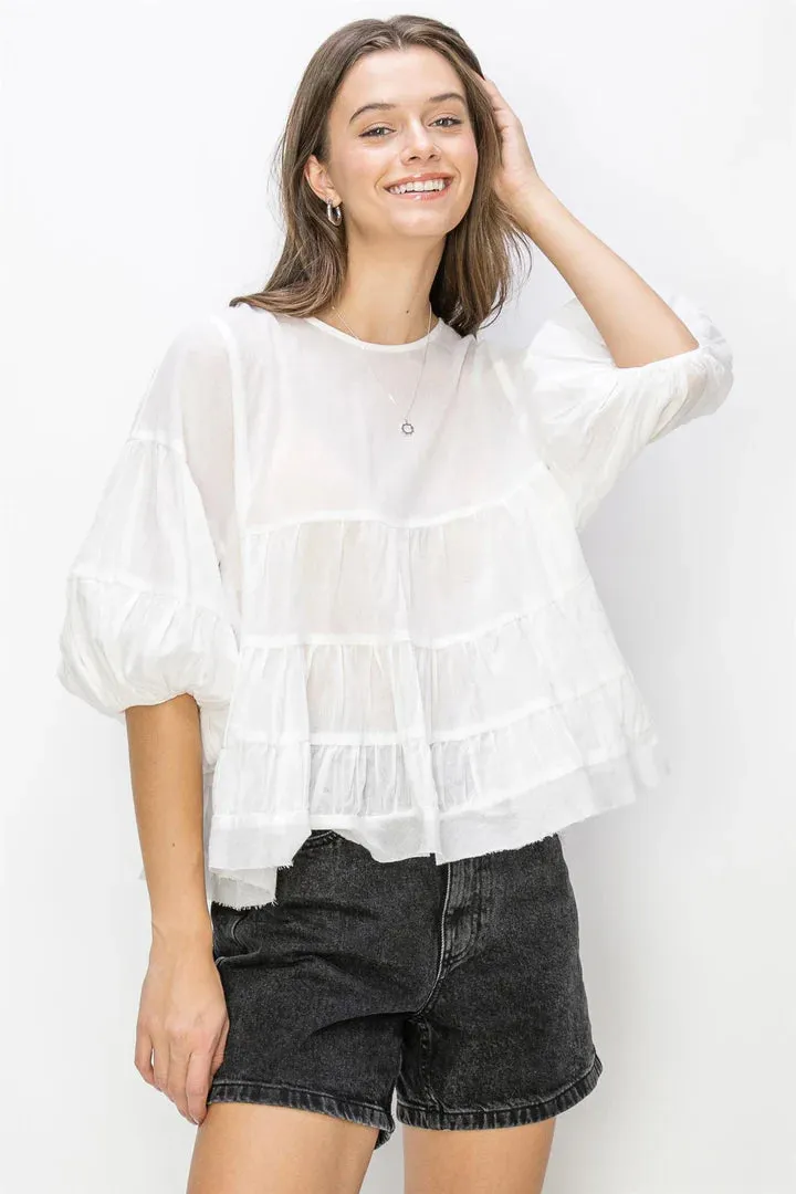 Payton Babydoll Blouse In Off-white