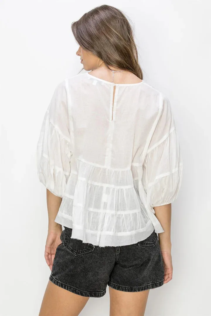 Payton Babydoll Blouse In Off-white
