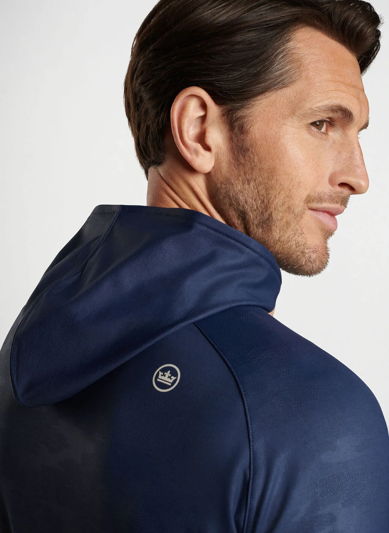 Peter Millar Mens Classic Fit Pine Performance Camo Hoodie - NAVY