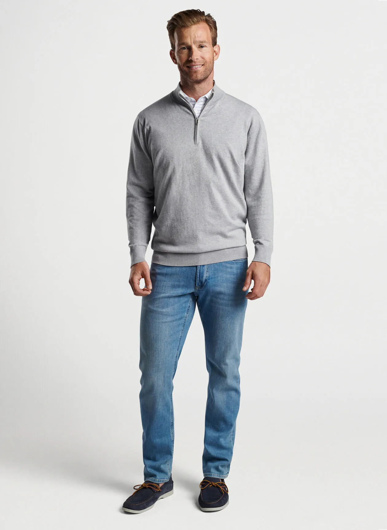 Peter Millar Mens Classic Fit Whitaker Quarter-Zip Sweater - BRITISH GREY