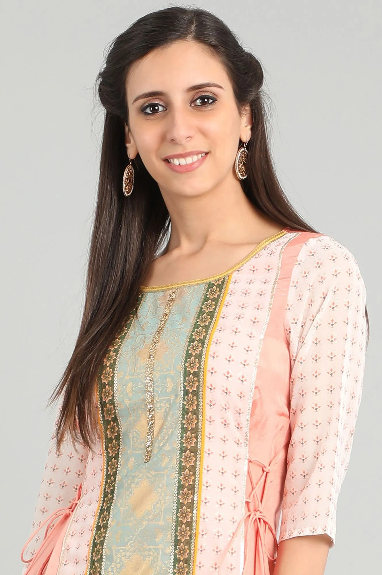 Pink Round Neck Printed kurta Set