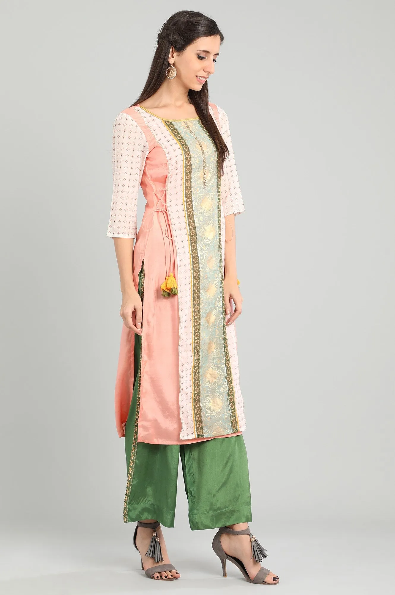 Pink Round Neck Printed kurta Set