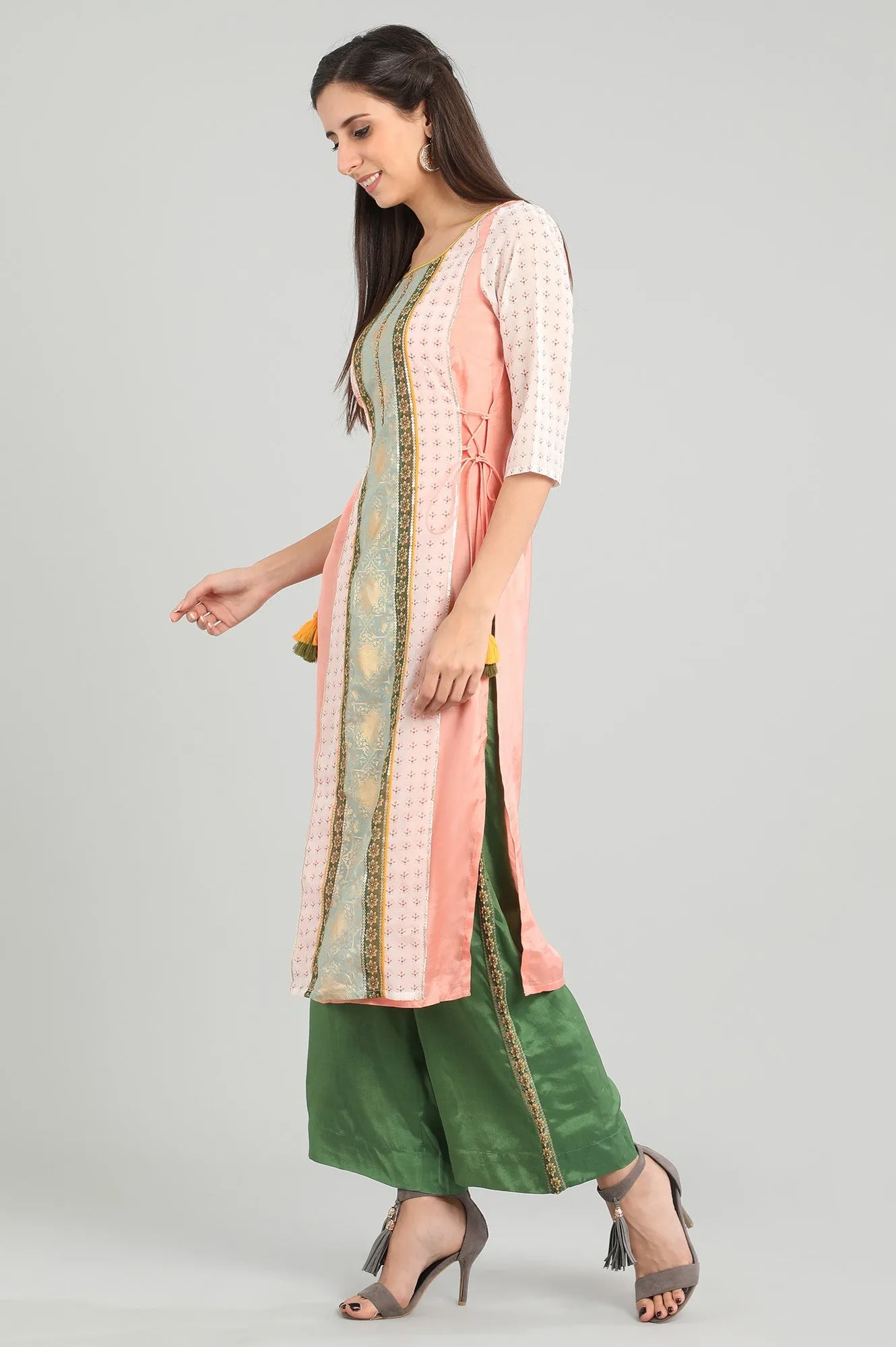 Pink Round Neck Printed kurta Set
