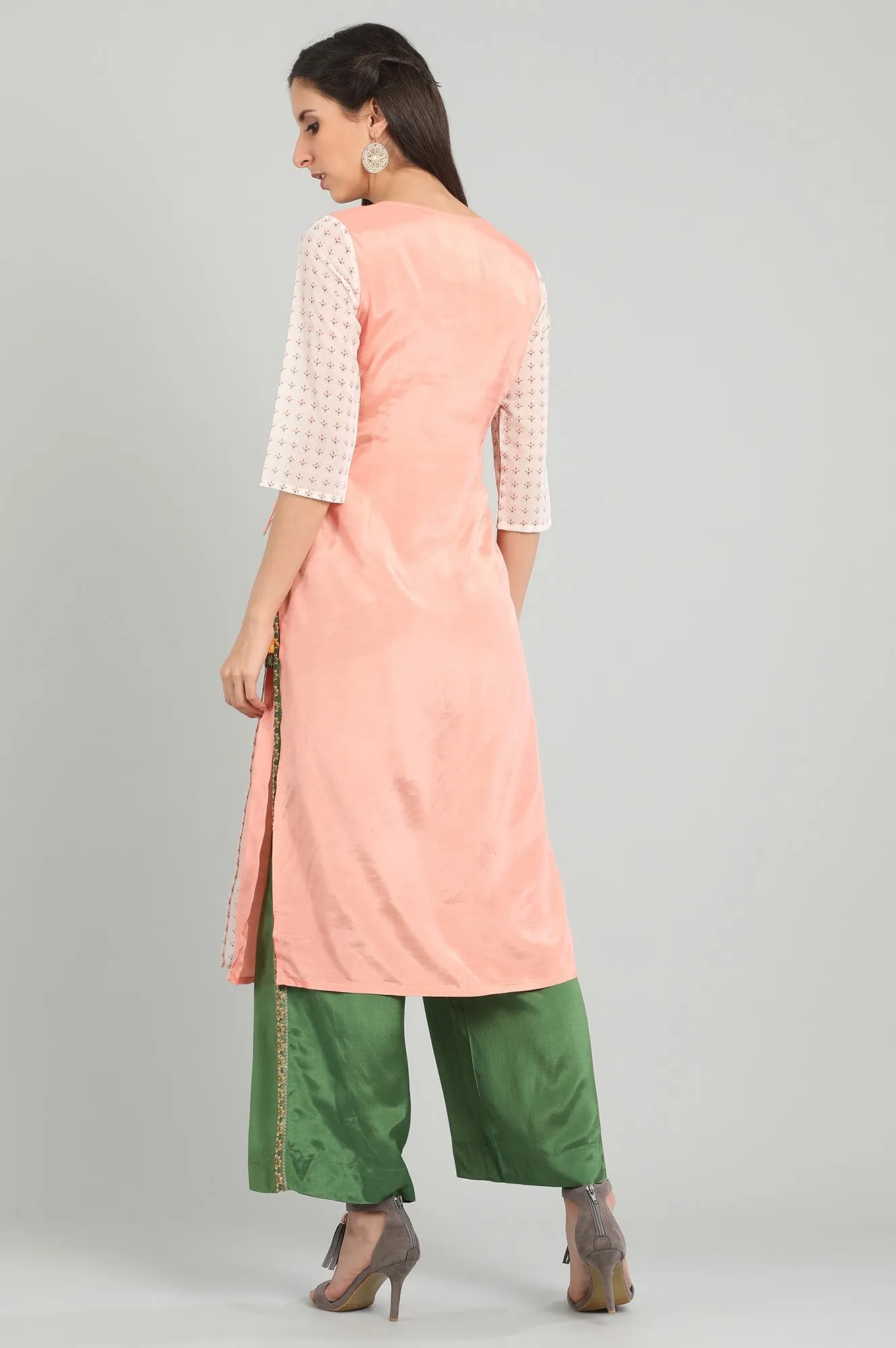 Pink Round Neck Printed kurta Set