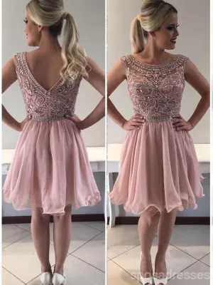 Pink Scoop Rhinestone Beaded Homecoming Dresses 2018, CM418