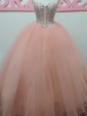 Pink Sweetheart Tulle Beads Long Prom Dresses, Pink Sweetheart Tulle Beads Long Formal Evening Dresses