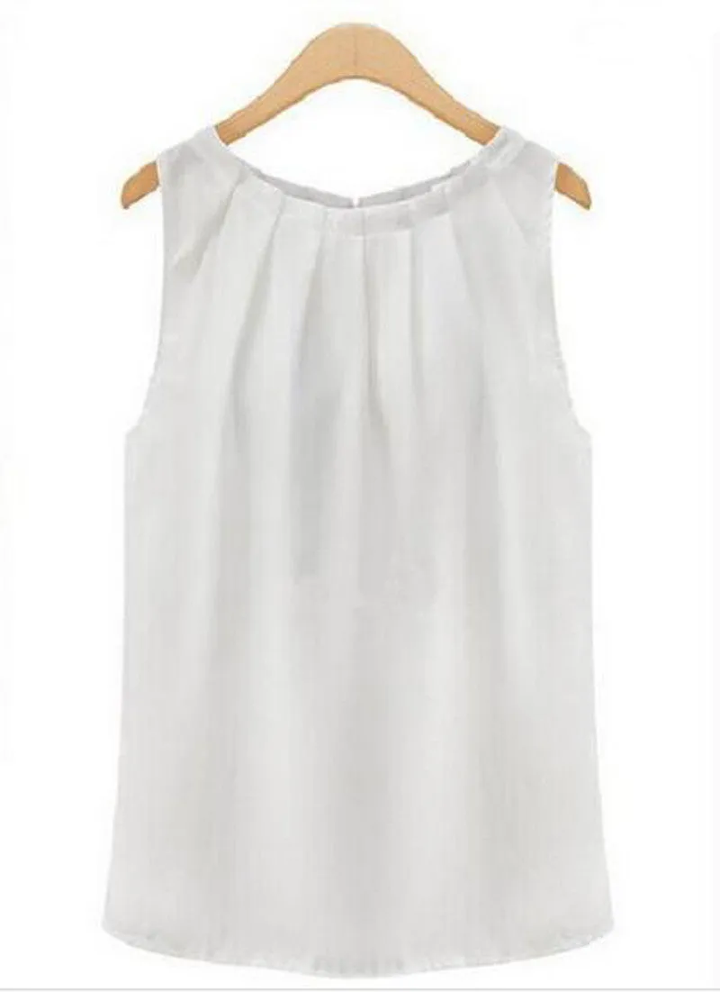 Plus Size Women Cropped Chiffon Blouses Tops Vest Tank Black White Shirt