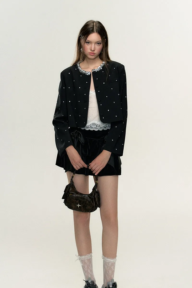 Polka Dot Jacket/ Velvet Skirt