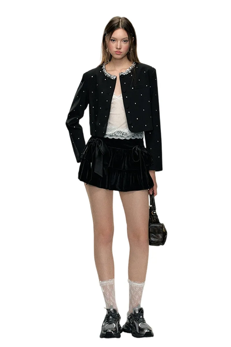 Polka Dot Jacket/ Velvet Skirt