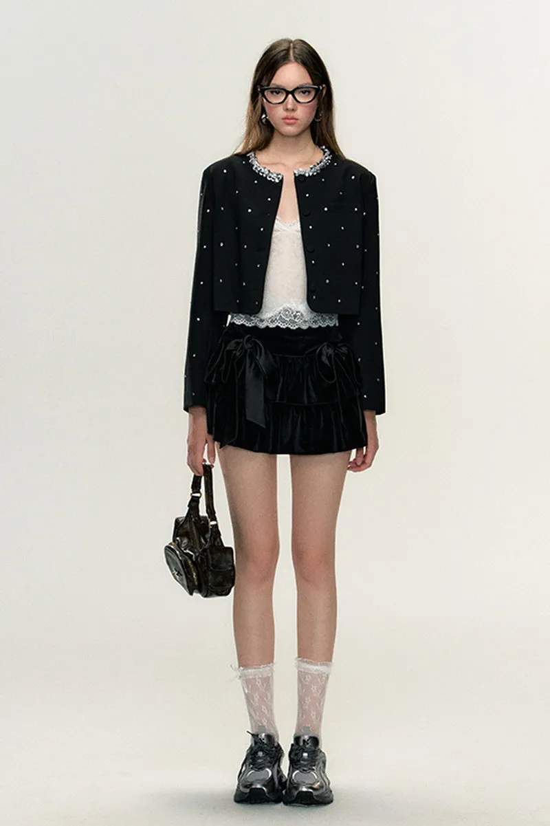 Polka Dot Jacket/ Velvet Skirt