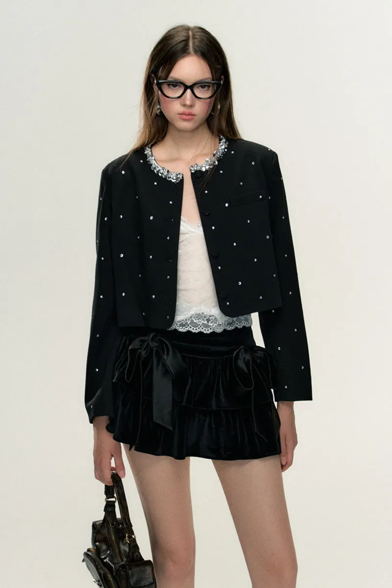 Polka Dot Jacket/ Velvet Skirt