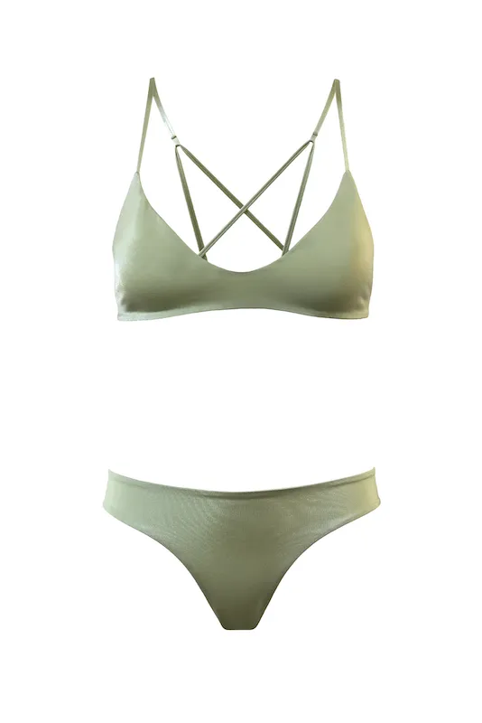 PORTOKALI Bikini Top in Metallic Moss