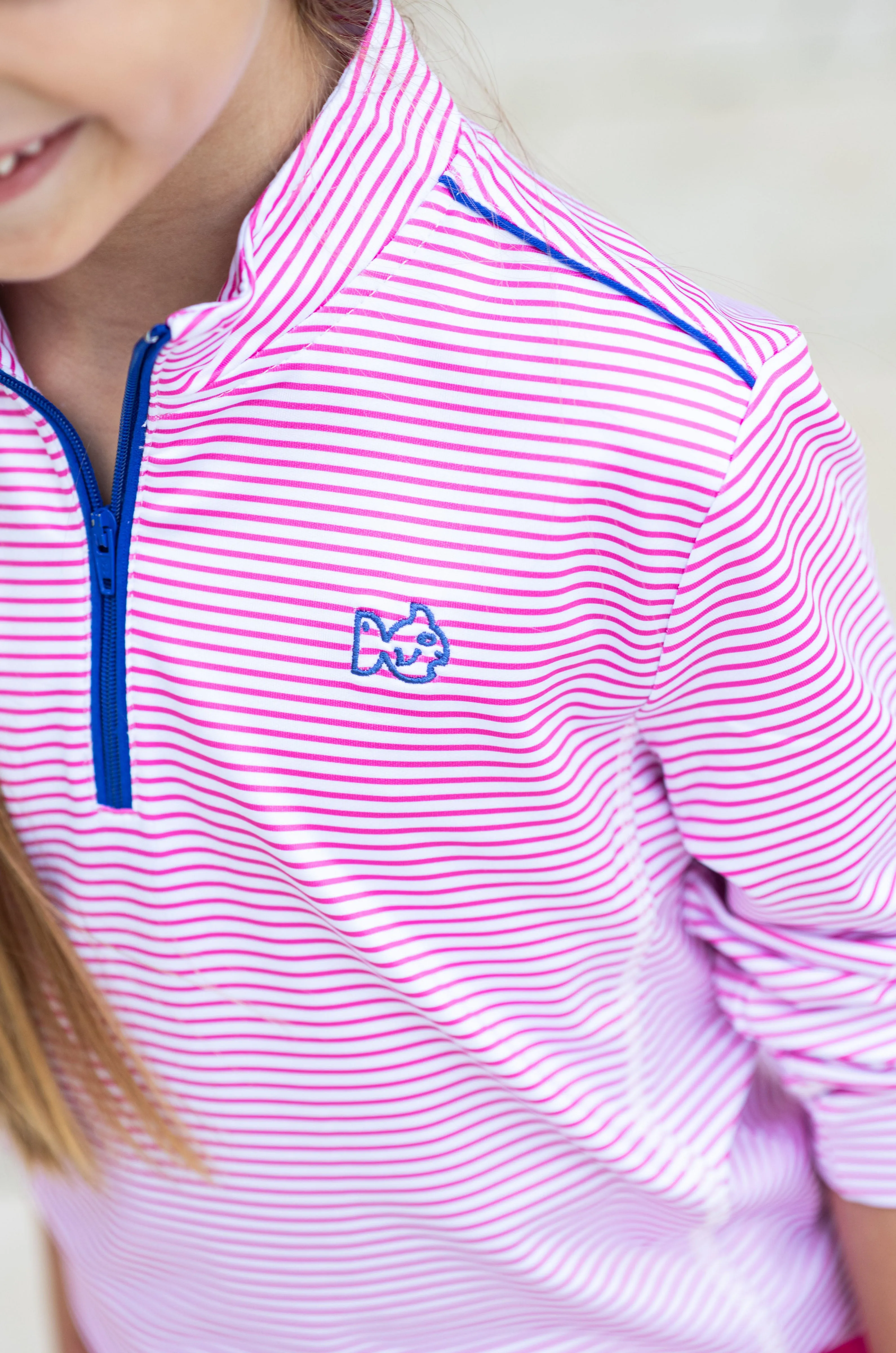 PRO Performance 1/4 Zip Pullover in Pink and White Stripe