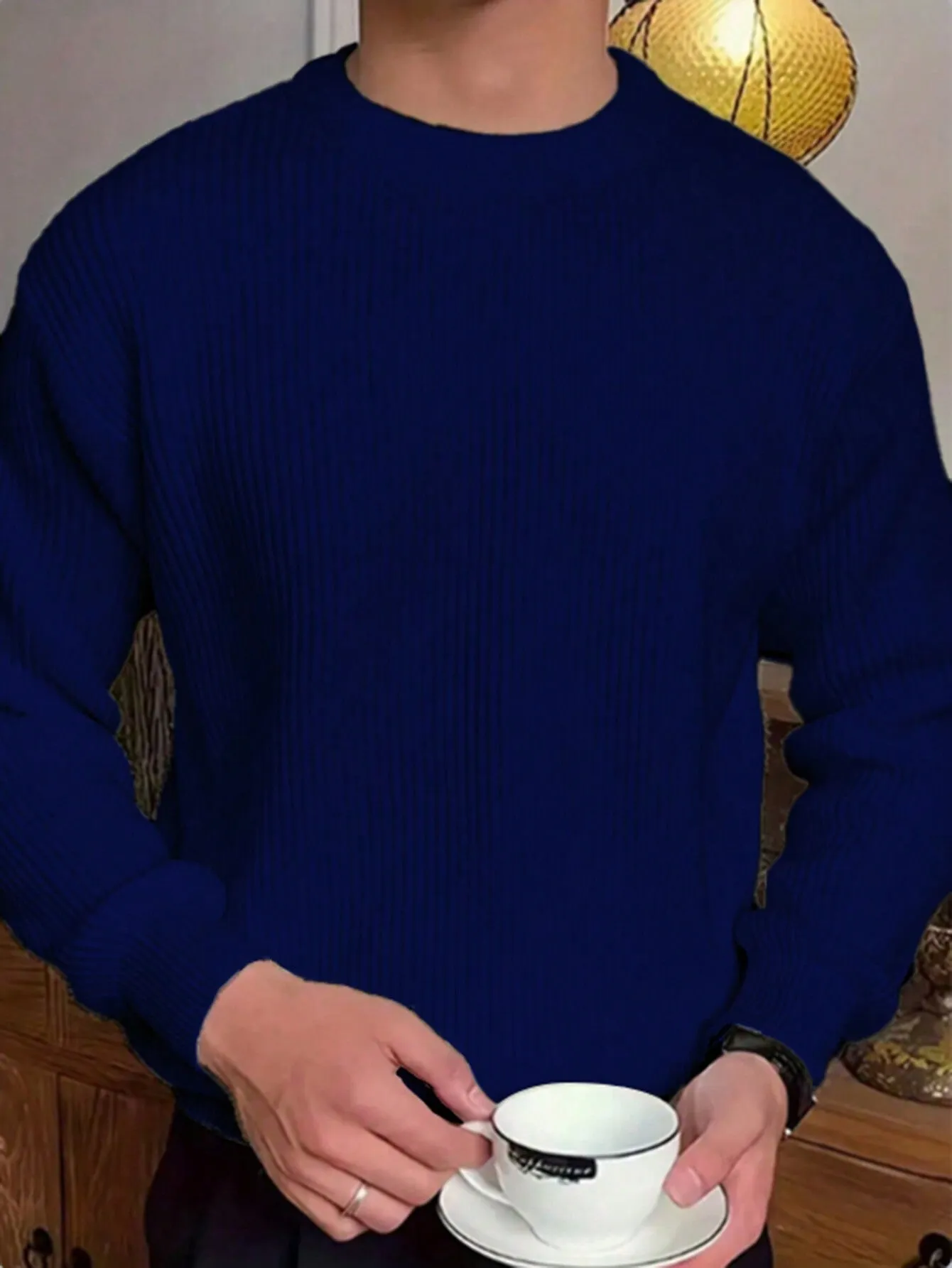 QA Men's Round Neck Solid Color Drop Shoulder Casual Sweater