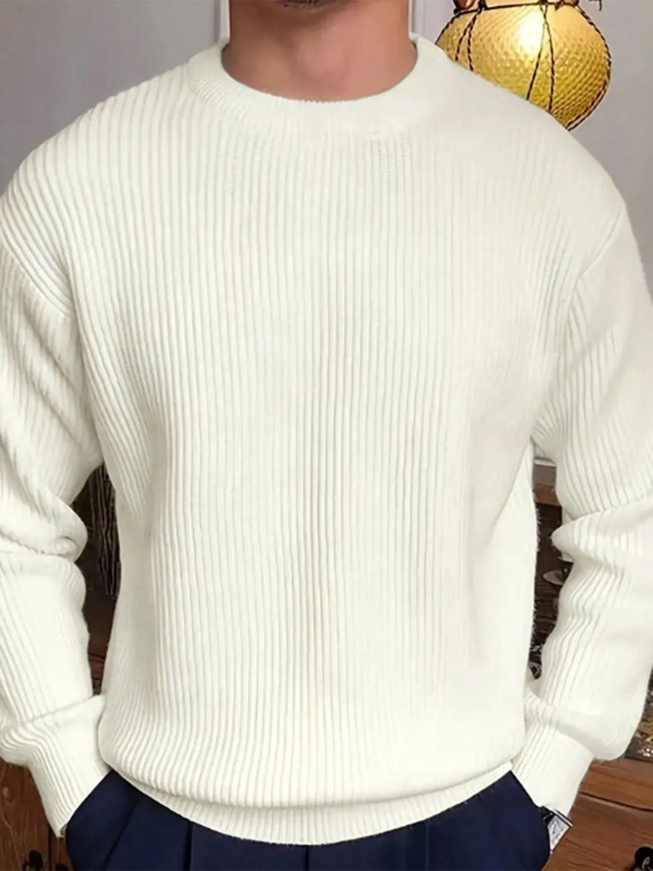 QA Men's Round Neck Solid Color Drop Shoulder Casual Sweater