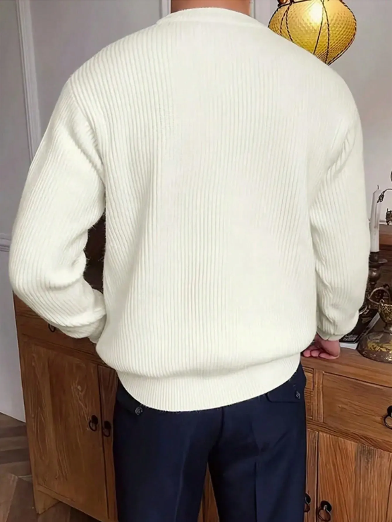 QA Men's Round Neck Solid Color Drop Shoulder Casual Sweater