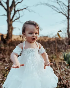 "Elise" White Beaded Sparkle Tulle Dress