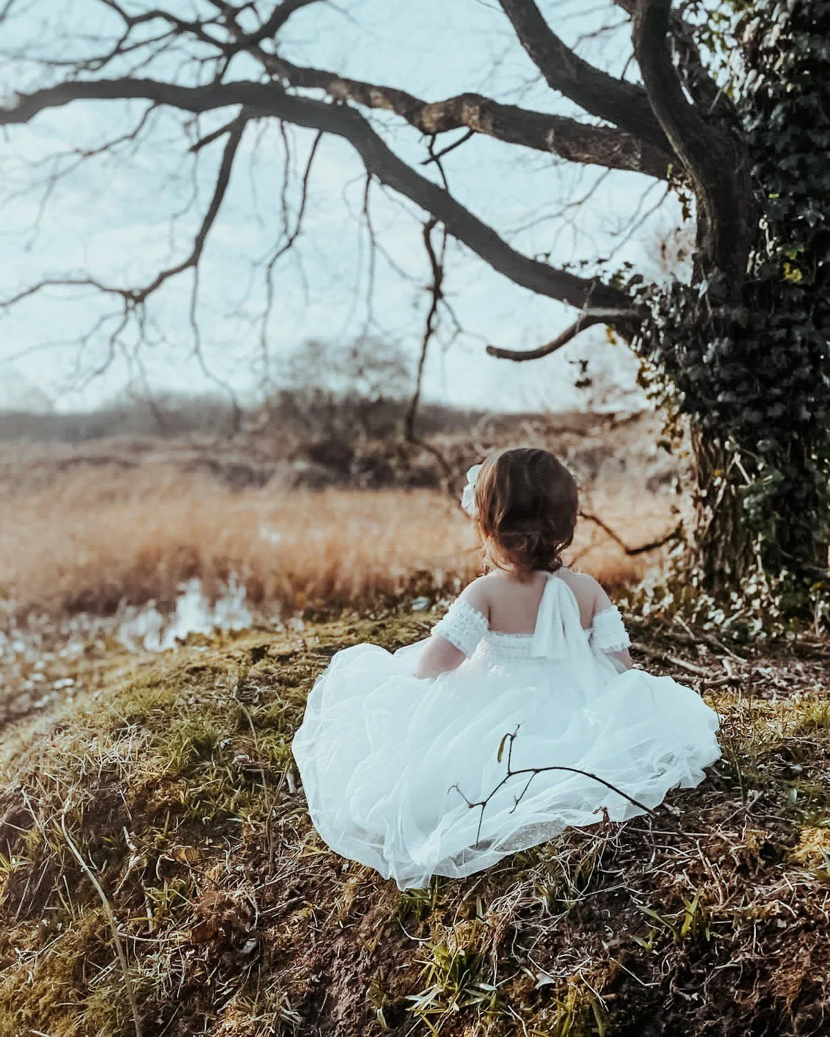 "Elise" White Beaded Sparkle Tulle Dress