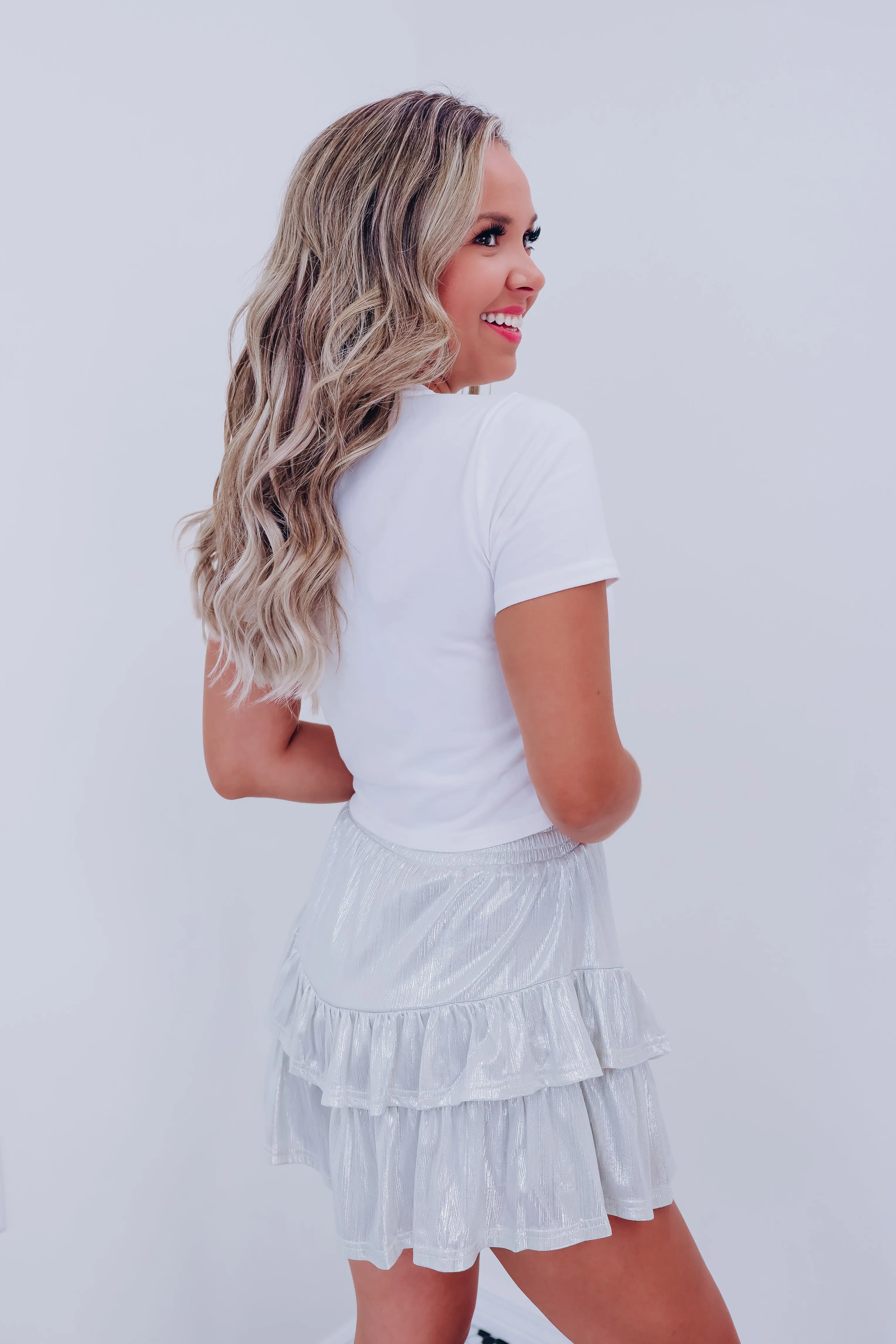 Raina Ruffled Metallic Skorts - Silver