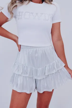 Raina Ruffled Metallic Skorts - Silver