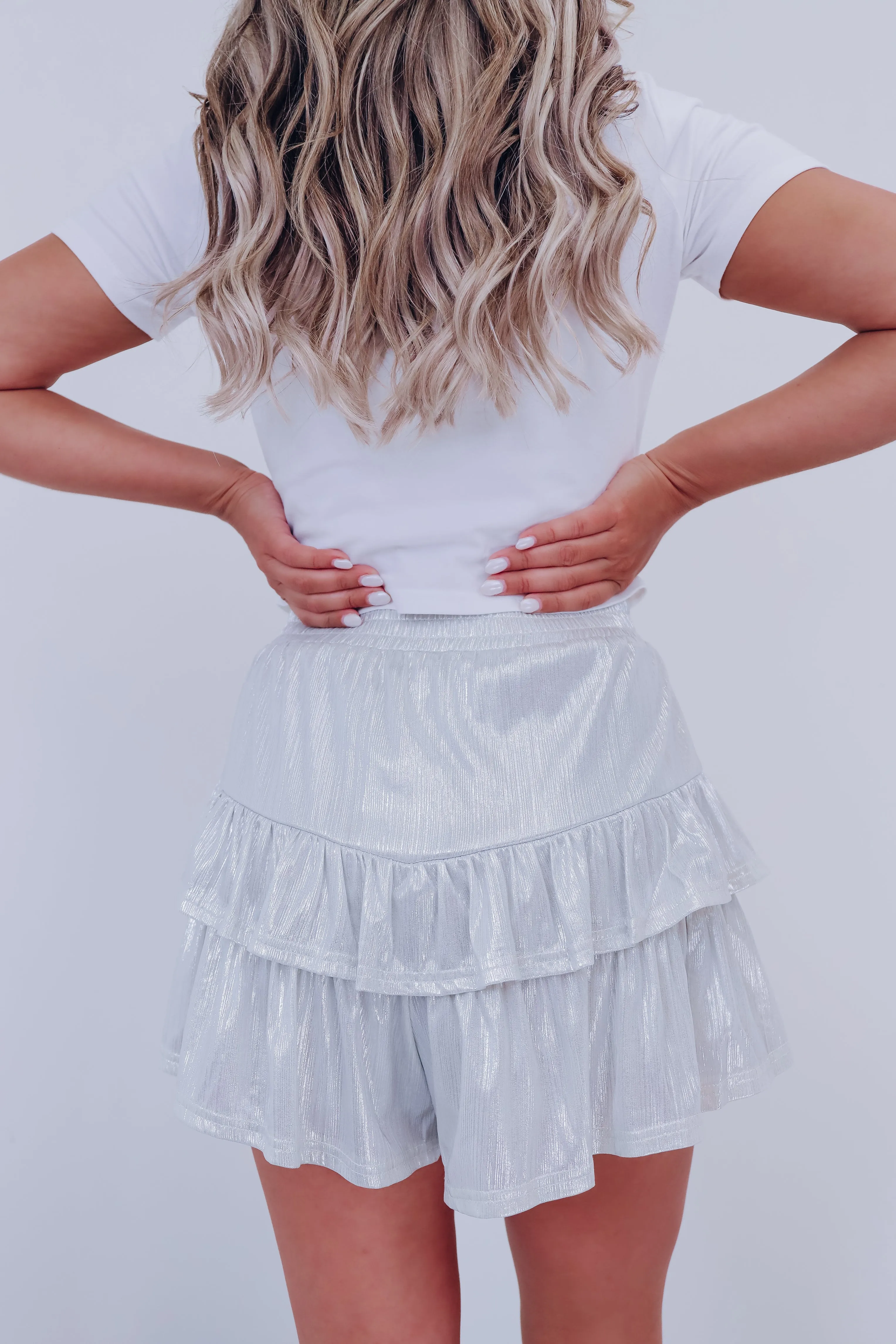 Raina Ruffled Metallic Skorts - Silver