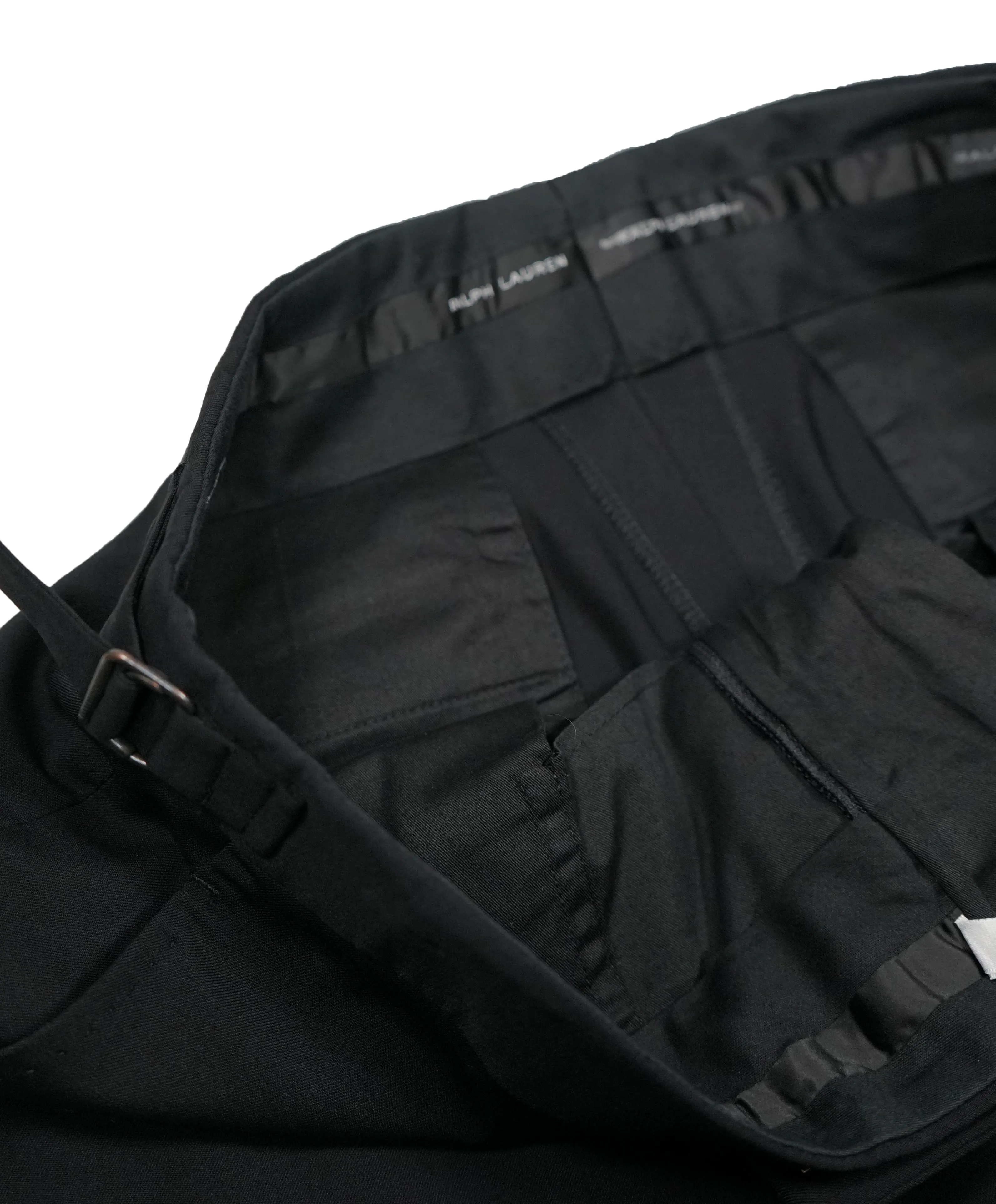 RALPH LAUREN BLACK LABEL - Solid Black Dress Pants With Side Tabs - 31W
