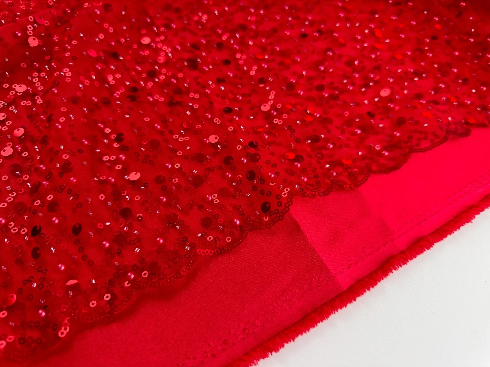 Red Beaded Lace Fabric by Yard | Embroidered with Pearls & Sequins Mesh | Red Sequin on Sheer Mesh Bridal Dresses, Gowns, Veils, Table Decor